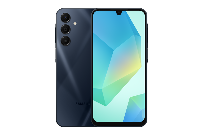 Samsung Galaxy A16 preto, frente e verso